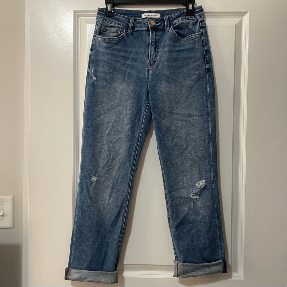 FLYING MONKEY BLUE BOYFRIEND JEANS DISTRESSED DENIM
